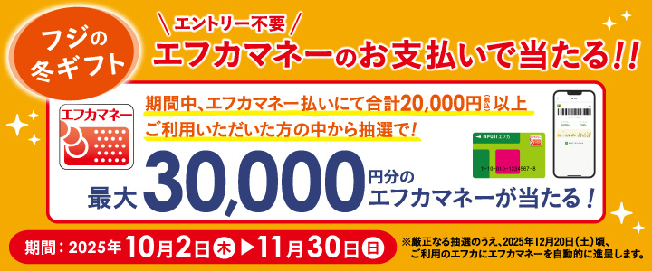 フジの冬ギフト ＼エントリー不要／ エフカマネーのお支払いで当たる！！