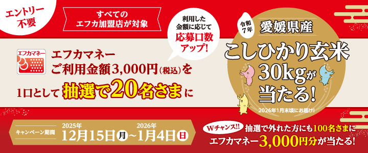 【エントリー不要】令和7年愛媛県産こしひかり玄米30kgが当たる！